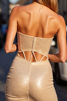 Load image into Gallery viewer, Sparkly Golden Corset Bodycon Short Sequins Homecoming Dress