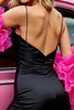 Load image into Gallery viewer, Black Corset Tight Short Satin Homecoming Dress with Ruffles