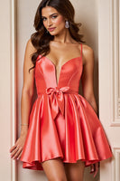 Load image into Gallery viewer, Orange Corset Short Satin Homecoming Dress with Bow