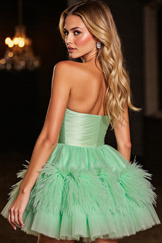 Green Corset Tulle Short Sweetheart Homecoming Dress with Feathers