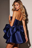 Load image into Gallery viewer, Navy Corset Satin A Line Short Homecoming Dress with Ruffles