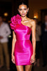 Load image into Gallery viewer, Floral Fuchsia Satin Corset Short Bodycon Homecoming Dress