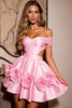 Load image into Gallery viewer, Pink Floral Satin A Line Short Corset Homecoming Dress