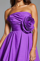 Load image into Gallery viewer, Floral Purple Strapless Short Satin Homecoming Dress