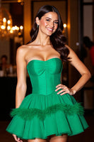 Load image into Gallery viewer, Dark Green Corset Short Tulle Homecoming Dress with Feathers