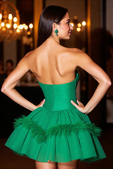 Dark Green Corset Short Tulle Homecoming Dress with Feathers