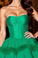 Load image into Gallery viewer, Dark Green Corset Short Tulle Homecoming Dress with Feathers