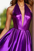Load image into Gallery viewer, Dark Purple Corset Satin Short Halter Homecoming Dress with Sequins