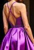 Load image into Gallery viewer, Sparkly Dark Purple Satin Short Halter Homecoming Dress with Sequins