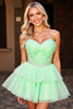 Load image into Gallery viewer, Sparkly Green Tulle A Line Short Corset Homecoming Dress with Beading