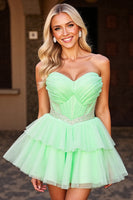 Load image into Gallery viewer, Sparkly Green Tulle A Line Short Corset Homecoming Dress with Beading