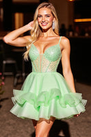 Load image into Gallery viewer, Sparkly Green Corset Short Beaded Homecoming Dress with Ruffles