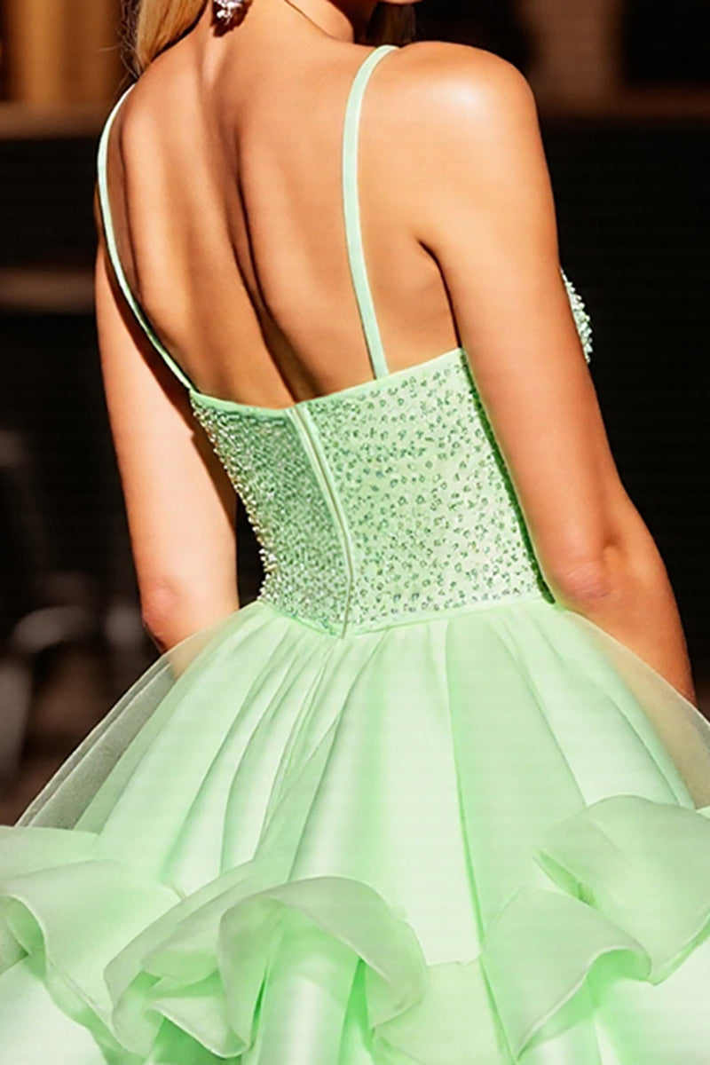 Load image into Gallery viewer, Sparkly Green Corset Short Beaded Homecoming Dress with Ruffles