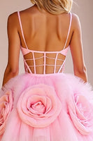 Load image into Gallery viewer, Floral Pink Corset Cut Out Short Tulle Homecoming Dress
