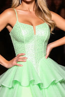 Load image into Gallery viewer, Sparkly Green Tulle Corset Short Ruffled Homecoming Dress with Beading
