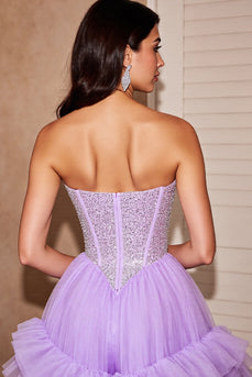 Sparkly Lilac Ruffled Corset Tulle Short Homecoming Dress with Sequins