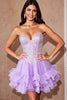 Load image into Gallery viewer, Sparkly Lilac Ruffled Corset Tulle Short Homecoming Dress with Sequins
