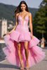Load image into Gallery viewer, Sparkly Pink Corset Tulle Ruffled Homecoming Dress with Beading