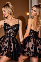 Load image into Gallery viewer, Black Lace Corset Spaghetti Straps Short Homecoming Dress