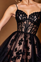 Load image into Gallery viewer, Black Lace Corset Spaghetti Straps Short Homecoming Dress