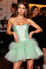 Load image into Gallery viewer, Green A Line Corset Short Homecoming Dress with Feathers