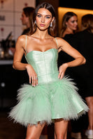 Load image into Gallery viewer, Green A Line Corset Short Homecoming Dress with Feathers