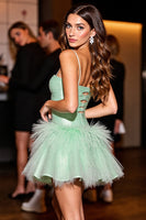 Load image into Gallery viewer, Green A Line Corset Short Homecoming Dress with Feathers