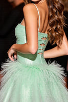 Load image into Gallery viewer, Green A Line Corset Short Homecoming Dress with Feathers