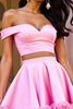 Load image into Gallery viewer, Floral Pink Off the Shoulder Satin 2 Piece Short Homecoming Dress