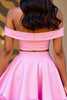 Load image into Gallery viewer, Floral Pink Off the Shoulder Satin 2 Piece Short Homecoming Dress