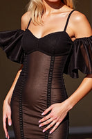 Load image into Gallery viewer, Black Cold Shoulder Bodycon Short Corset Homecoming Dress with Ruffles