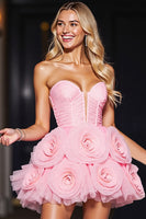 Load image into Gallery viewer, Pink Floral Sweetheart Corset Short Tulle Homecoming Dress
