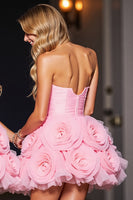 Load image into Gallery viewer, Pink Floral Sweetheart Corset Short Tulle Homecoming Dress