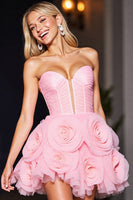 Load image into Gallery viewer, Pink Floral Sweetheart Corset Short Tulle Homecoming Dress