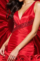 Load image into Gallery viewer, Sparkly Red Bodycon Satin Short Homecoming Dress with Flowers