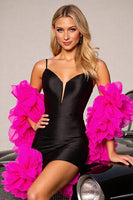 Load image into Gallery viewer, Black Corset Satin Tight Short Ruffled Homecoming Dress
