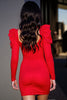 Load image into Gallery viewer, Red Bodycon Short Satin Homecoming Dress with Long Sleeves