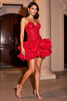 Load image into Gallery viewer, Sparkly Red Corset Short Sequins Homecoming Dress with Ruffles