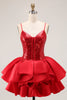 Load image into Gallery viewer, Sparkly Red Corset Short Sequins Homecoming Dress with Ruffles