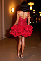 Load image into Gallery viewer, Sparkly Red Corset Short Sequins Homecoming Dress with Ruffles