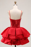 Load image into Gallery viewer, Sparkly Red Corset Short Sequins Homecoming Dress with Ruffles