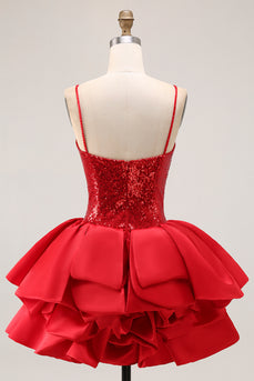 Sparkly Red Sequins Short Corset Homecoming Dress with Ruffles