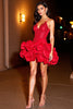 Load image into Gallery viewer, Sparkly Red Corset Short Sequins Homecoming Dress with Ruffles
