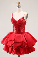 Load image into Gallery viewer, Sparkly Red Sequins Short Corset Homecoming Dress with Ruffles