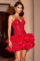 Load image into Gallery viewer, Sparkly Red Corset Short Sequins Homecoming Dress with Ruffles