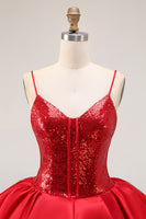 Load image into Gallery viewer, Sparkly Red Sequins Short Corset Homecoming Dress with Ruffles
