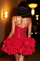 Load image into Gallery viewer, Sparkly Red Corset Short Sequins Homecoming Dress with Ruffles