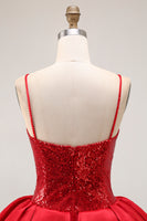 Load image into Gallery viewer, Sparkly Red Sequins Short Corset Homecoming Dress with Ruffles