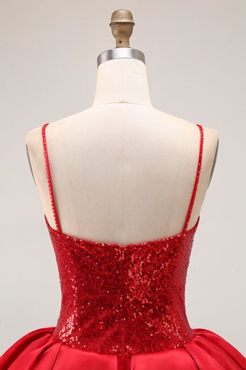 Sparkly Red Sequins Short Corset Homecoming Dress with Ruffles