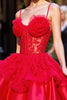 Load image into Gallery viewer, Red Ruffled Short Corset Homecoming Dress with 3D Flowers